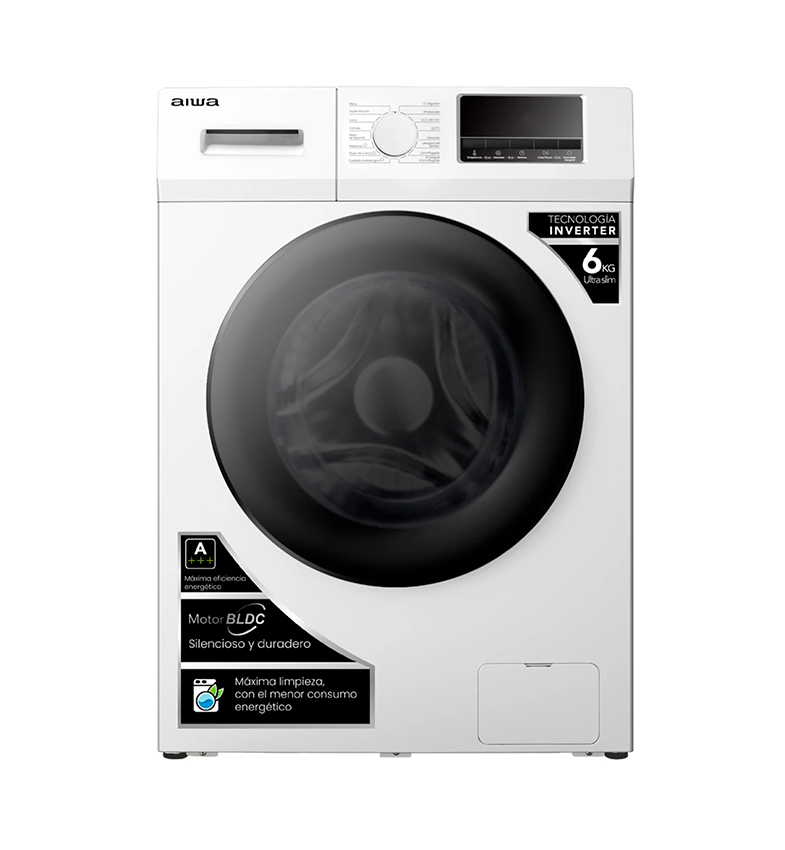 LAVARROPAS AUTOMÁTICO CARGA FRONTAL AIWA 6KG INVERTER - BLANCO AIWA