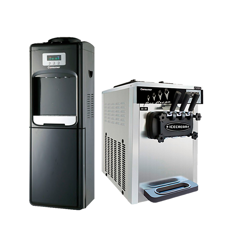 MÁQUINA SOFT DE PISO+DISPENSER DE PIE NEGRO CONSUMER.