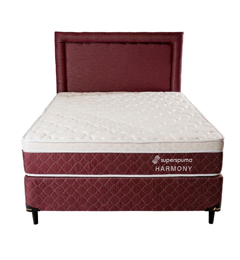 JUEGO DE SOMMIER SUPERSPUMA HARMONY 140X190 BORDO + CABECERA