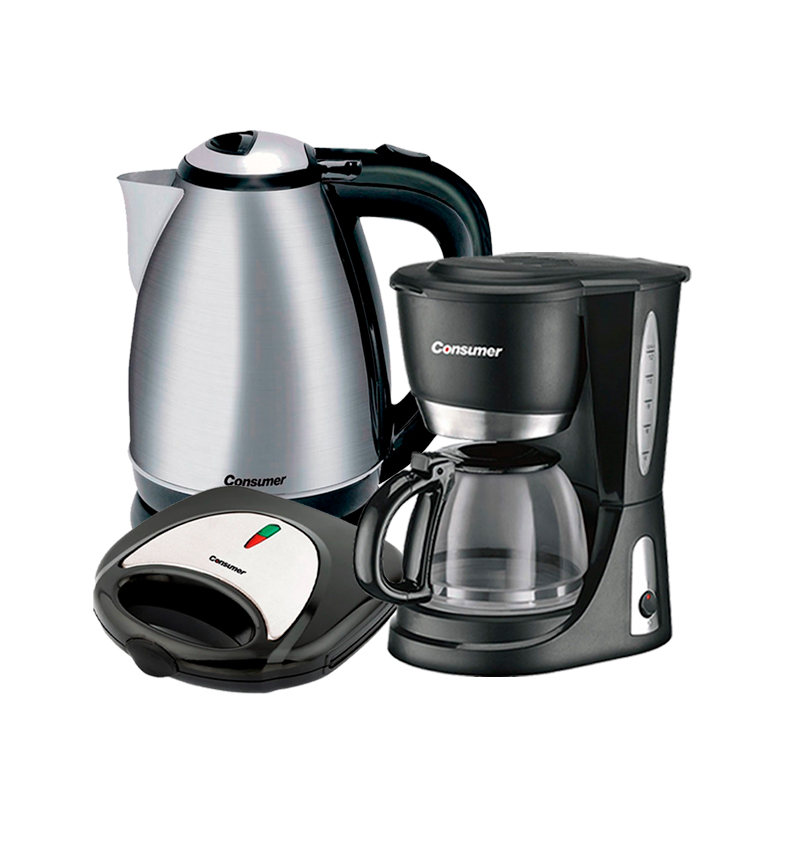 HERVIDORA INOX+CAFETERA+SANDWICHERA 2P CONSUMER