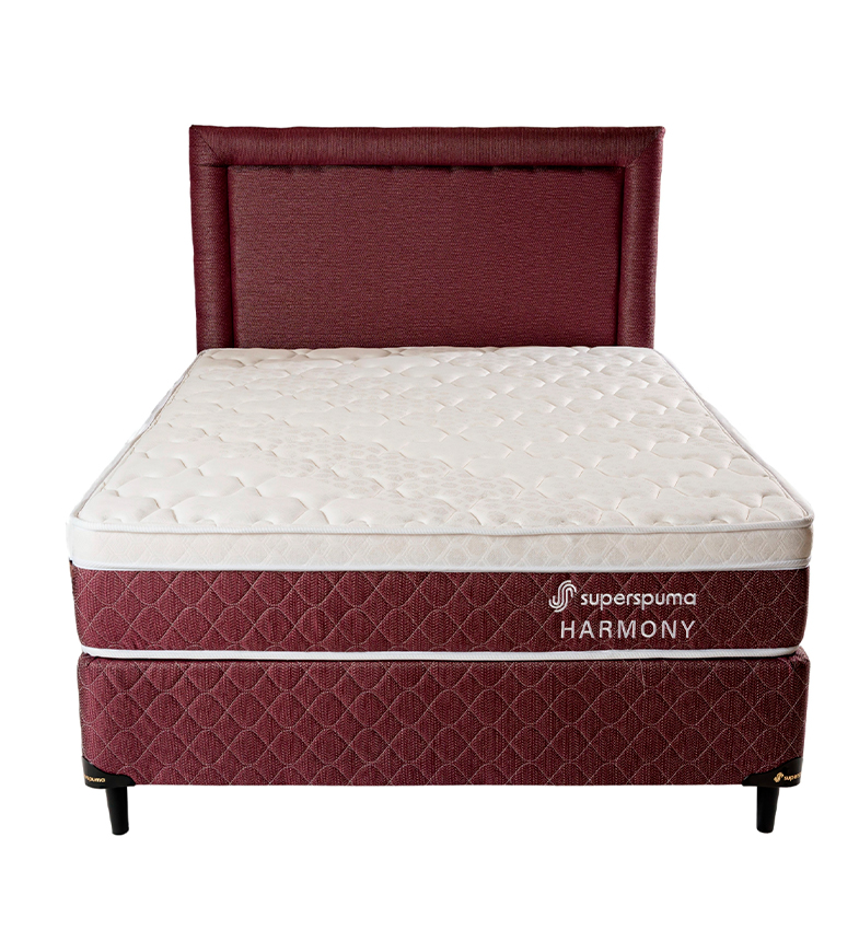 JUEGO DE SOMMIER SUPERSPUMA HARMONY 160X200 BORDO + CABECERA