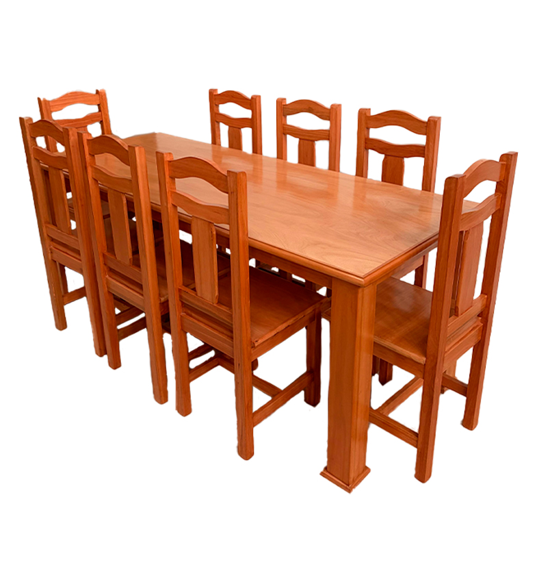 JUEGO DE COMEDOR CBC MACIZO CON 8 SILLAS - CEDRO NATURAL