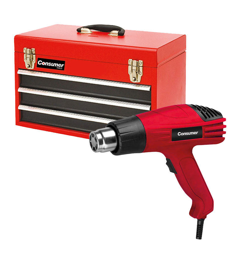 CAJA DE HERRAMIENTAS+PISTOLA DE CALOR CONSUMER