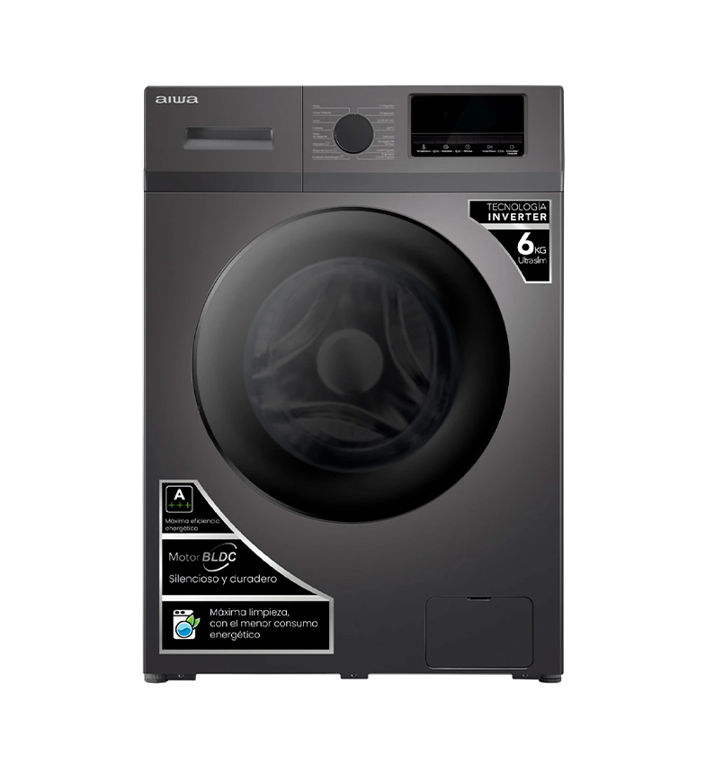 LAVARROPAS AUTOMÁTICO CARGA FRONTAL AIWA 6KG INVERTER - GRIS AIWA