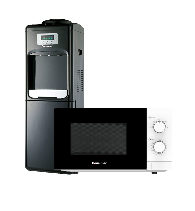 DISPENSER DE PIE NEGRO C/ HELADERA+MICROONDAS DE 20L CONSUMER