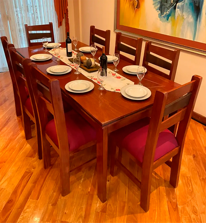 JUEGO DE COMEDOR DE 8 SILLAS (CARIOCA) COLOR: BORDÓ
