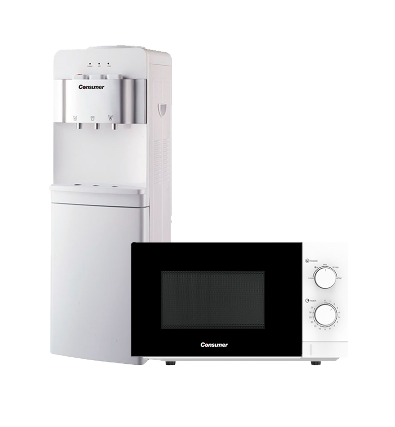 DISPENSER DE PIE BLANCO+MICROONDAS BLANCO 20L CONSUMER.