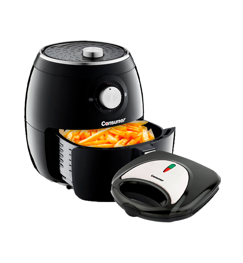 FREIDORA DE AIRE 6,5L + SANDWICHERA CONSUMER