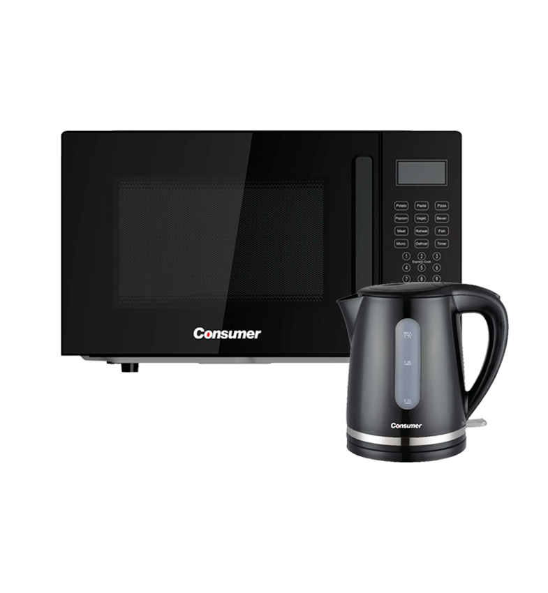 MICROONDA DE 25 LTS+HERVIDORA INOX NEGRA CONSUMER.
