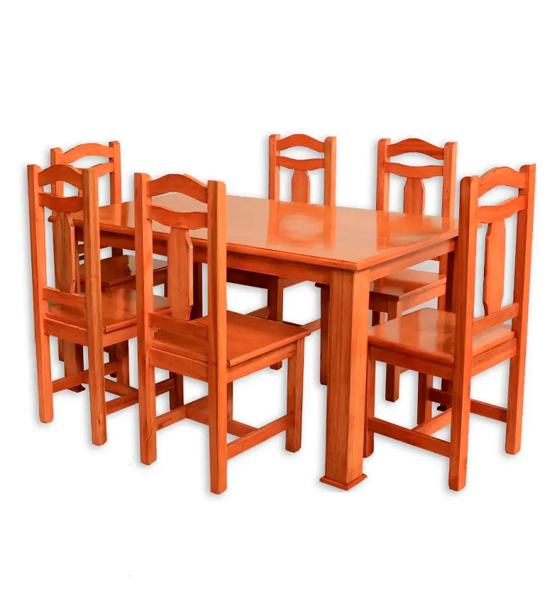 JUEGO DE COMEDOR CBC MACIZO CON 6 SILLAS - CEDRO NATURAL