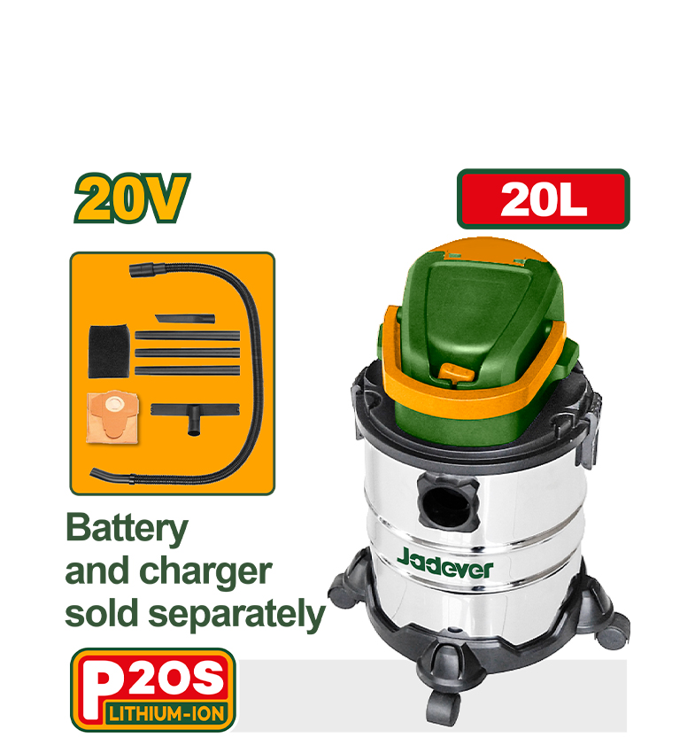 ASPIRADORA INALAMBRICA 20LT 20V. SIN BAT. JADEVER CAJA